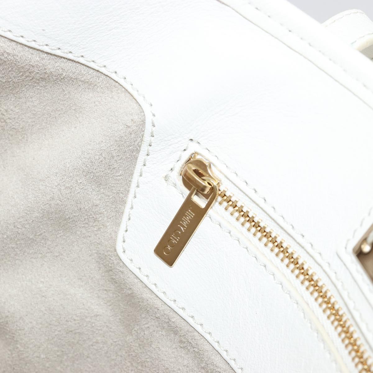 Jimmy Choo Tote Bag Leather White Gold Silver Auth 183632A