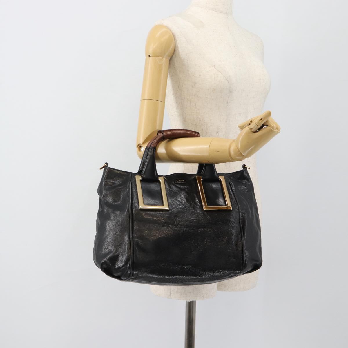 Chloe Etel Hand Bag Leather Black Gold Auth 183634