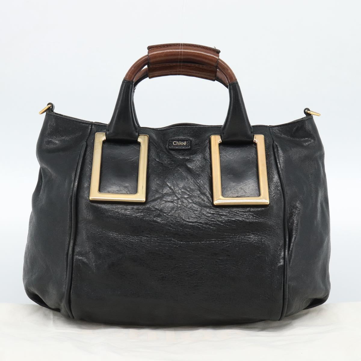 Chloe Etel Hand Bag Leather Black Gold Auth 183634