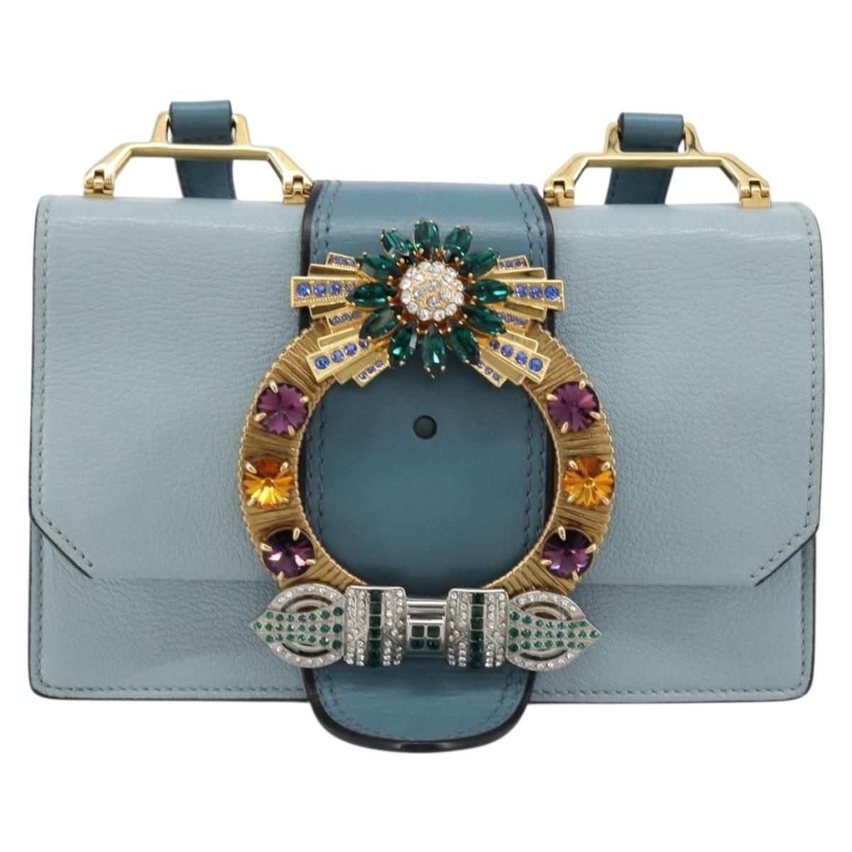 Miu Miu Shoulder Bag Leather Light Blue Gold Auth 183635M