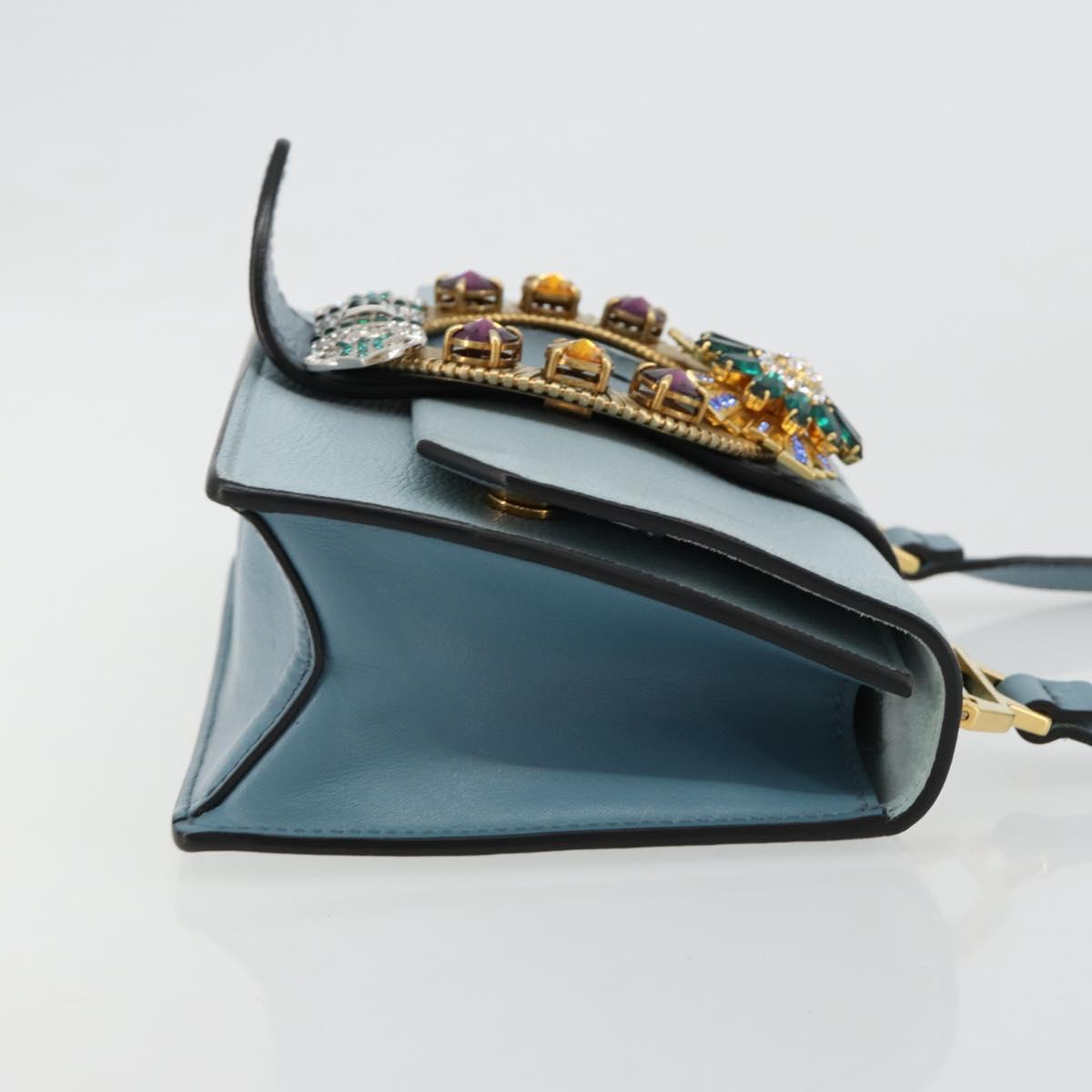 Miu Miu Shoulder Bag Leather Light Blue Gold Auth 183635M