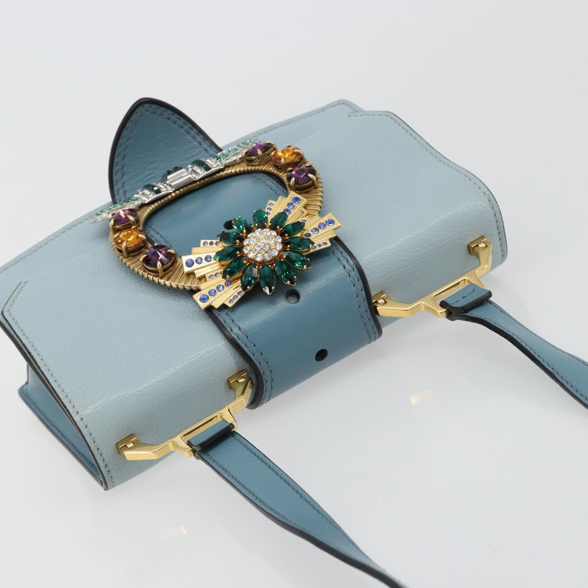 Miu Miu Shoulder Bag Leather Light Blue Gold Auth 183635M