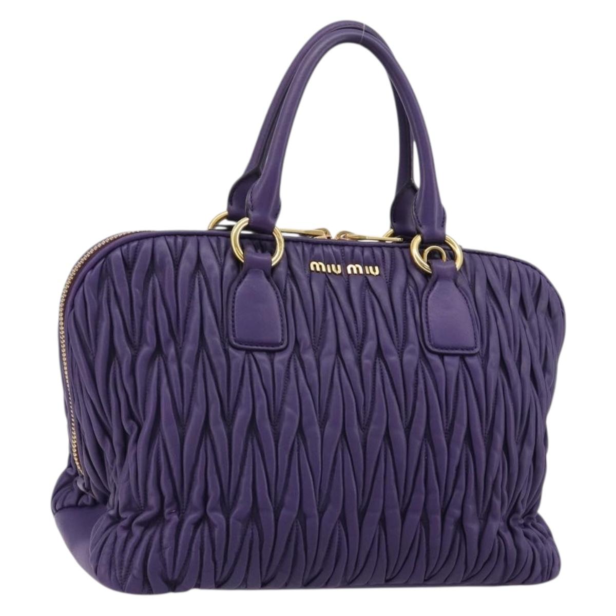 Miu Miu Matelasse Hand Bag Leather Purple Gold Auth 183636V