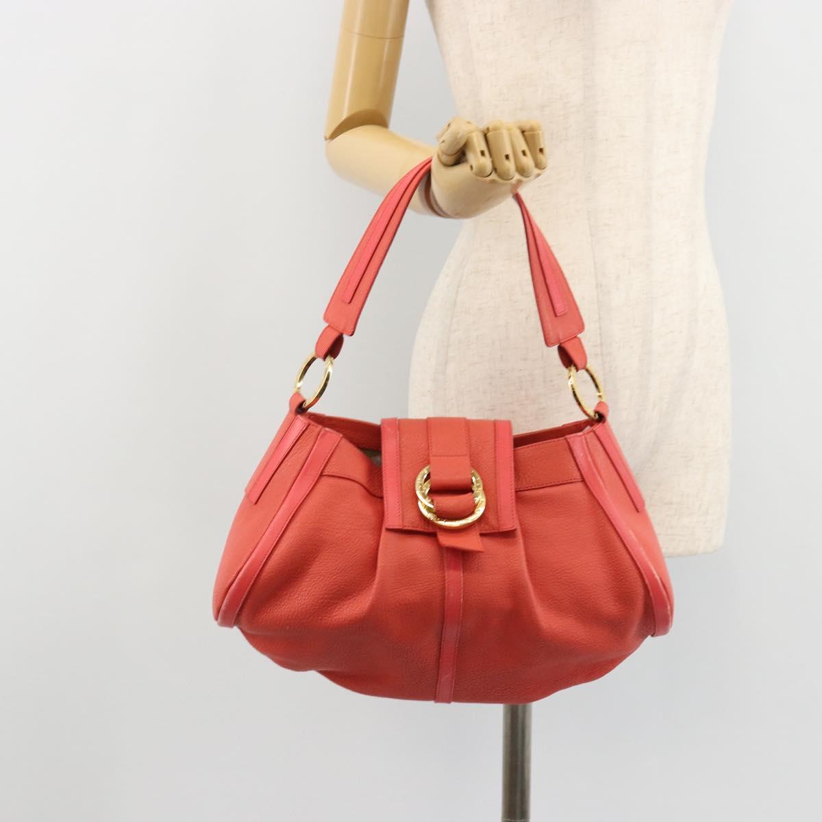 BVLGARI Hand Bag Leather Pink Gold Auth 183638A