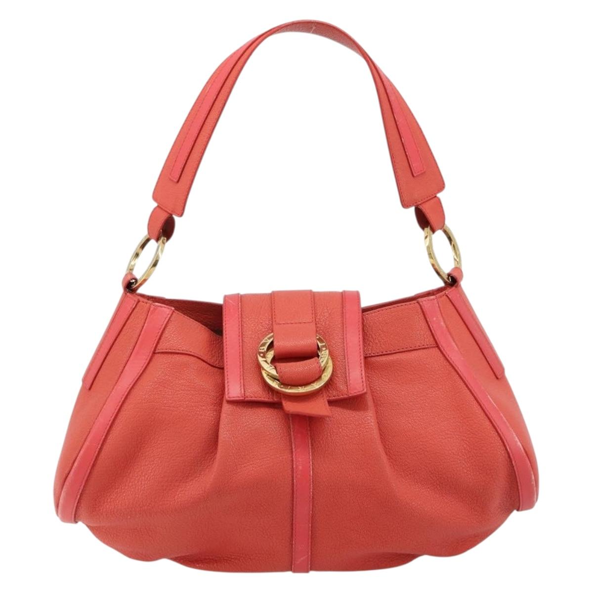 BVLGARI Hand Bag Leather Pink Gold Auth 183638A
