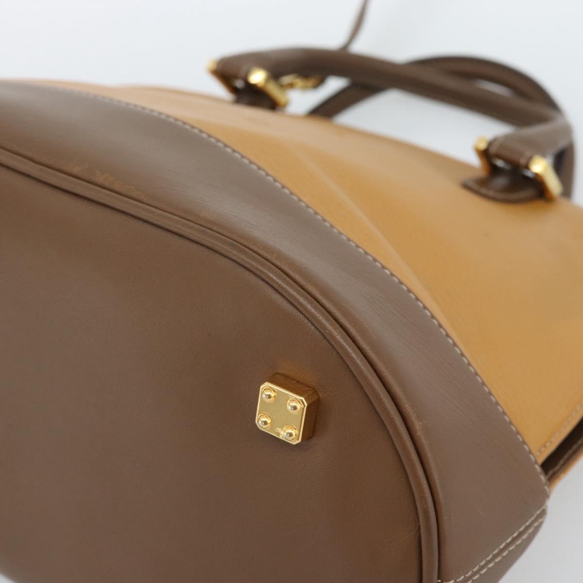 LOEWE Hand Bag Leather 2way Brown Gold Auth 183640
