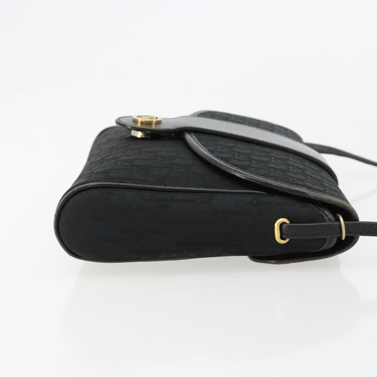 Christian Dior Trotter Canvas Shoulder Bag Black Gold Auth 183642