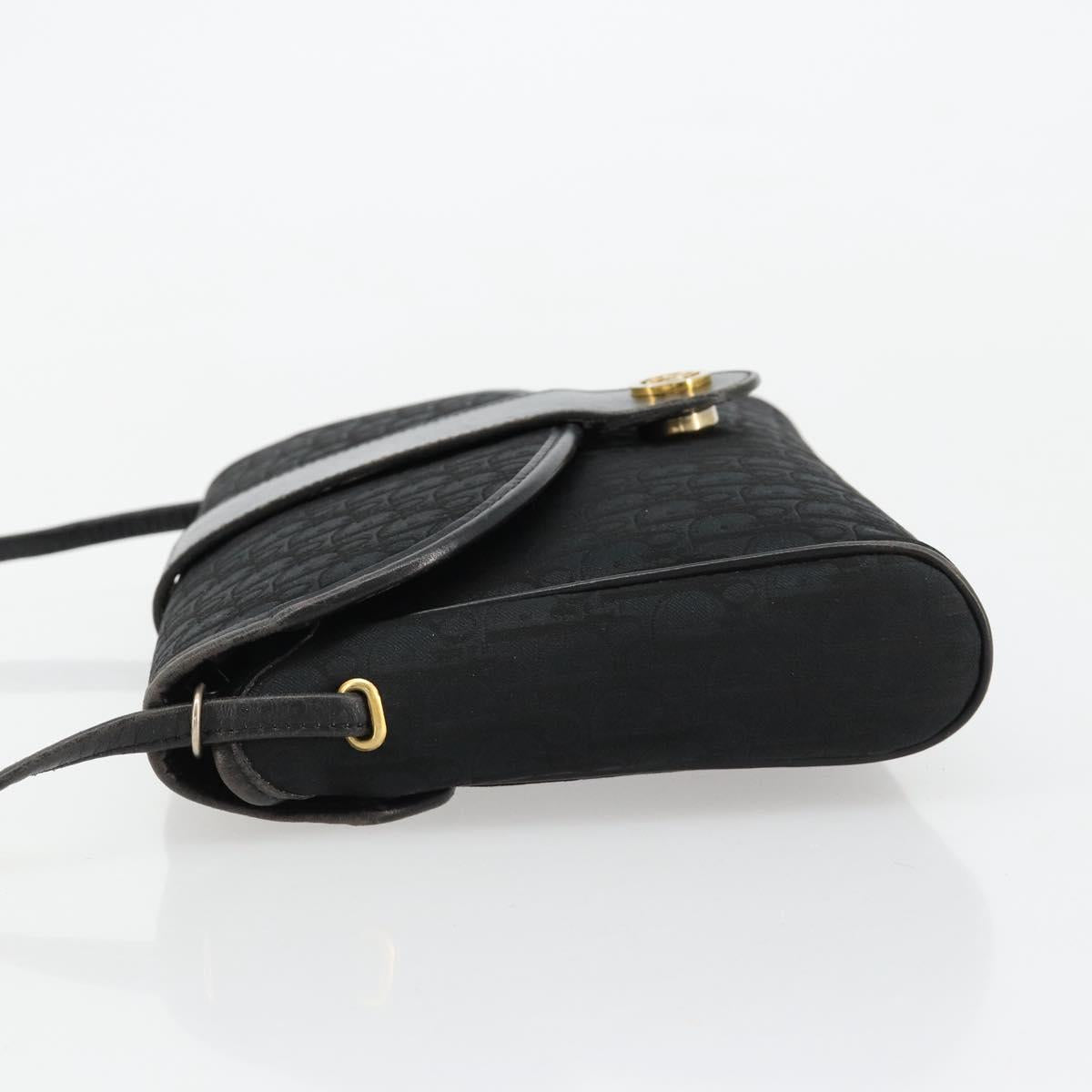 Christian Dior Trotter Canvas Shoulder Bag Black Gold Auth 183642