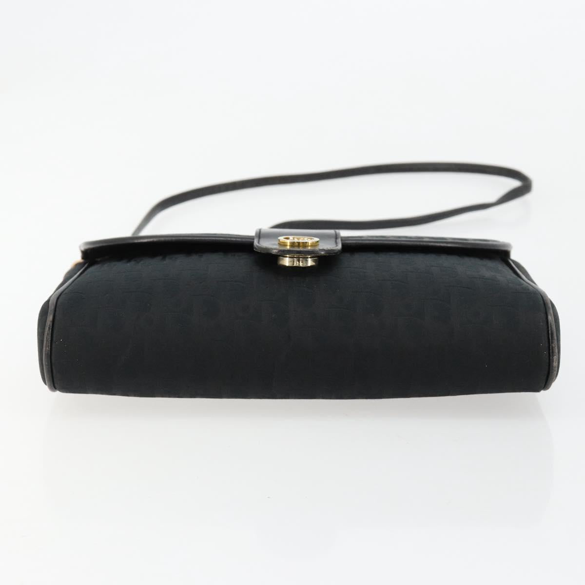 Christian Dior Trotter Canvas Shoulder Bag Black Gold Auth 183642
