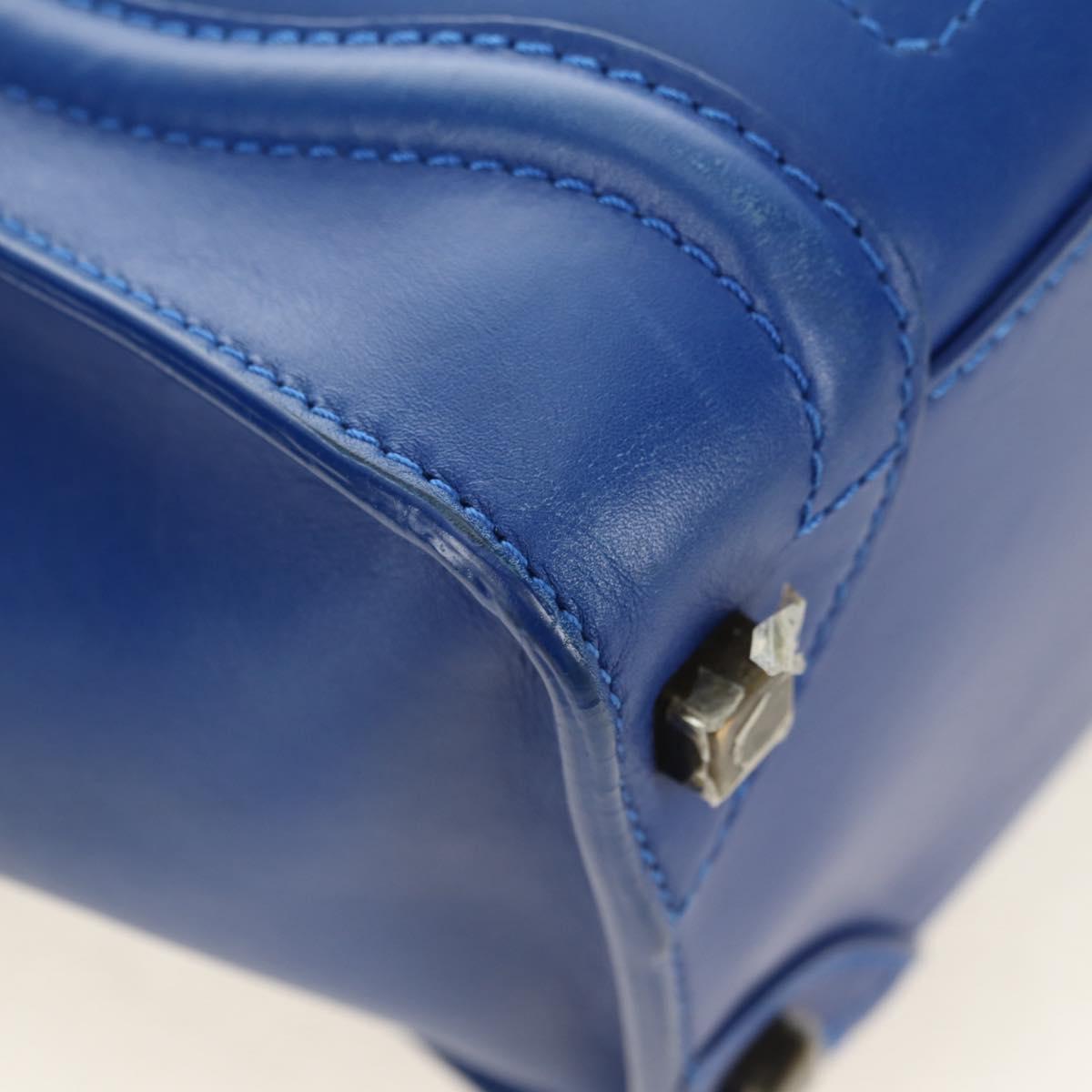 CELINE Micro shopper Hand Bag Leather Blue Gold Auth 183645V