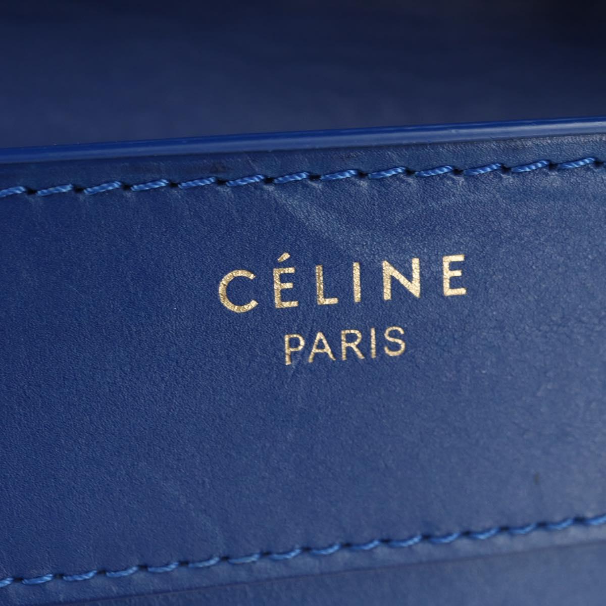 CELINE Micro shopper Hand Bag Leather Blue Gold Auth 183645V