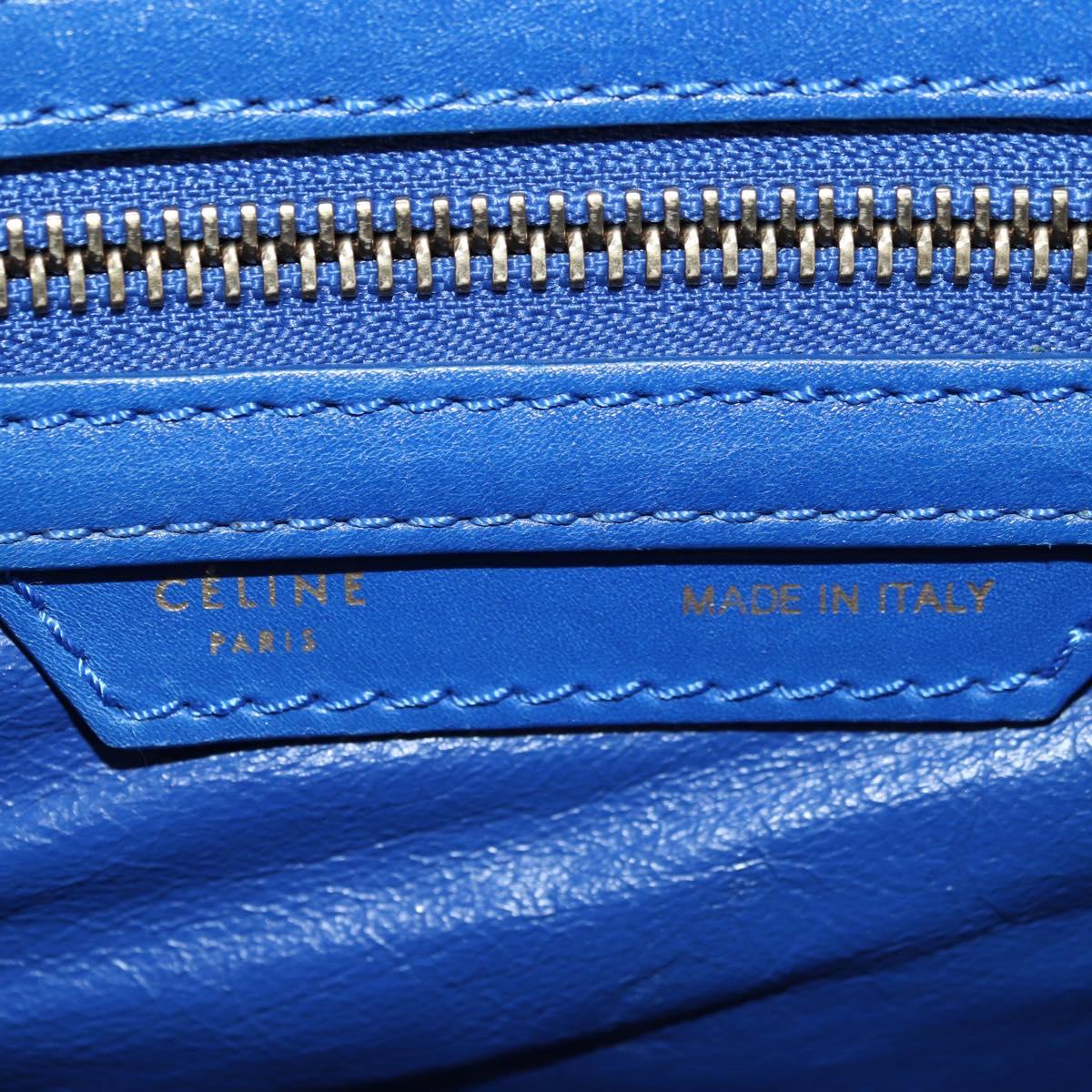 CELINE Micro shopper Hand Bag Leather Blue Gold Auth 183645V