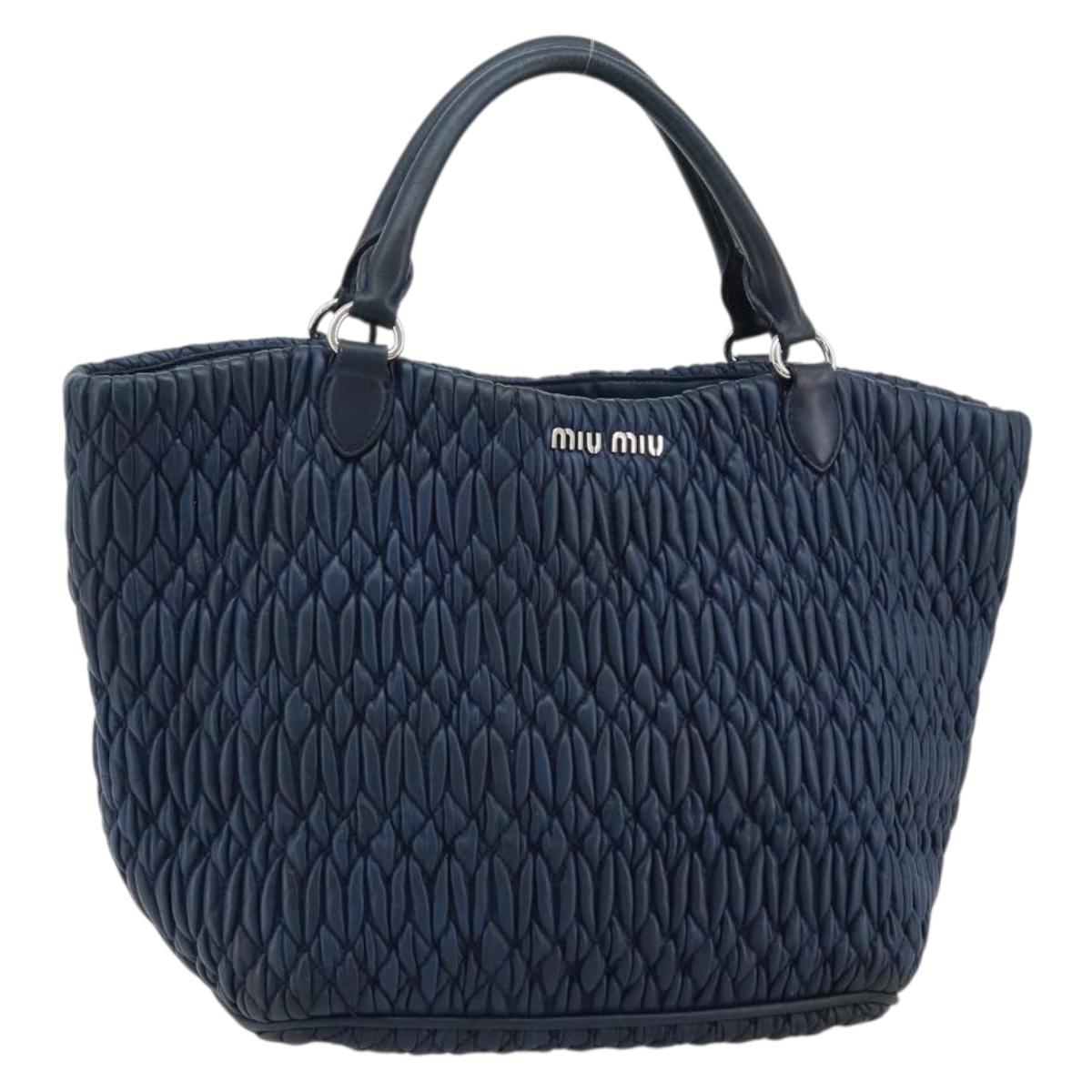 Miu Miu Matelasse Hand Bag Leather Blue Silver Auth 183646A