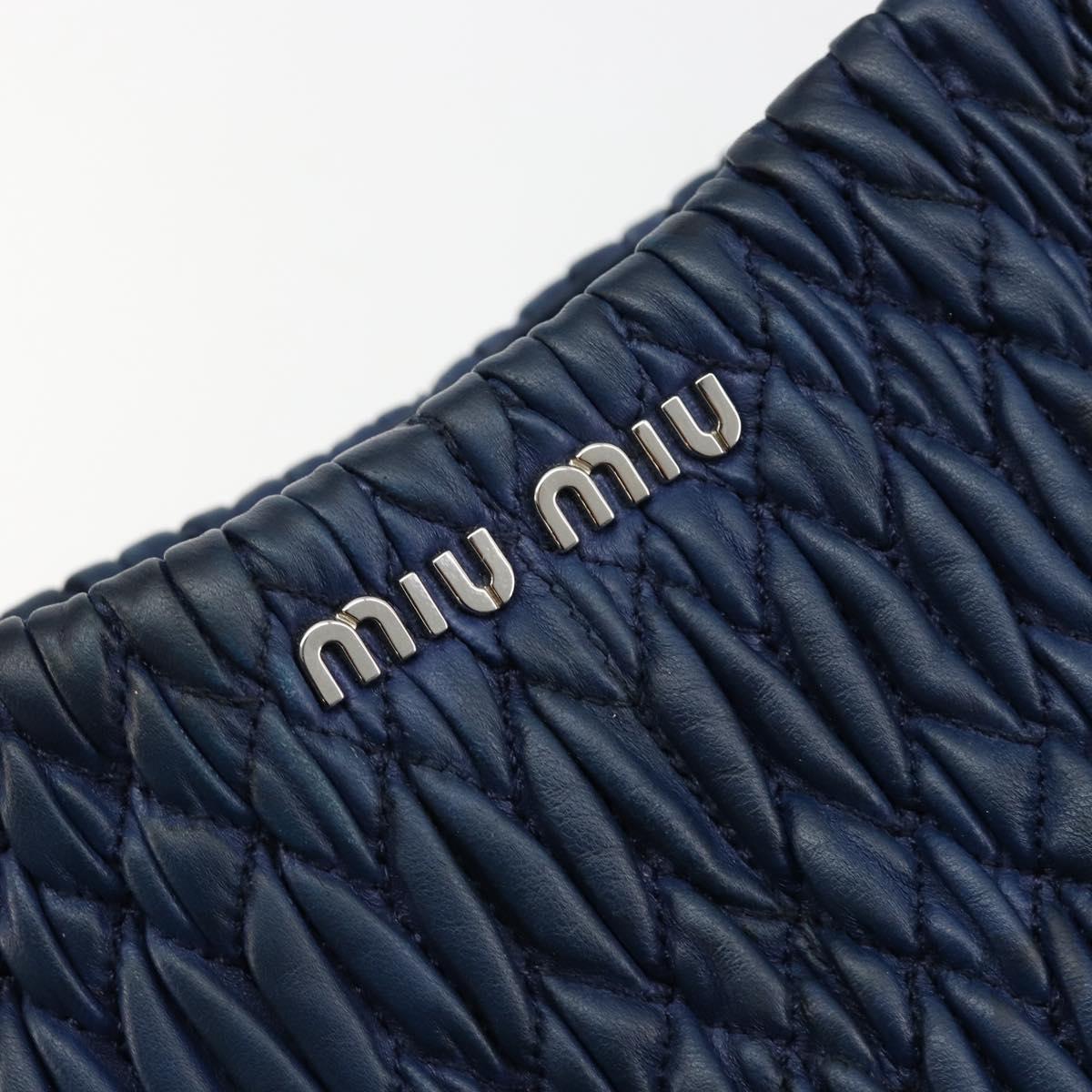 Miu Miu Matelasse Hand Bag Leather Blue Silver Auth 183646A
