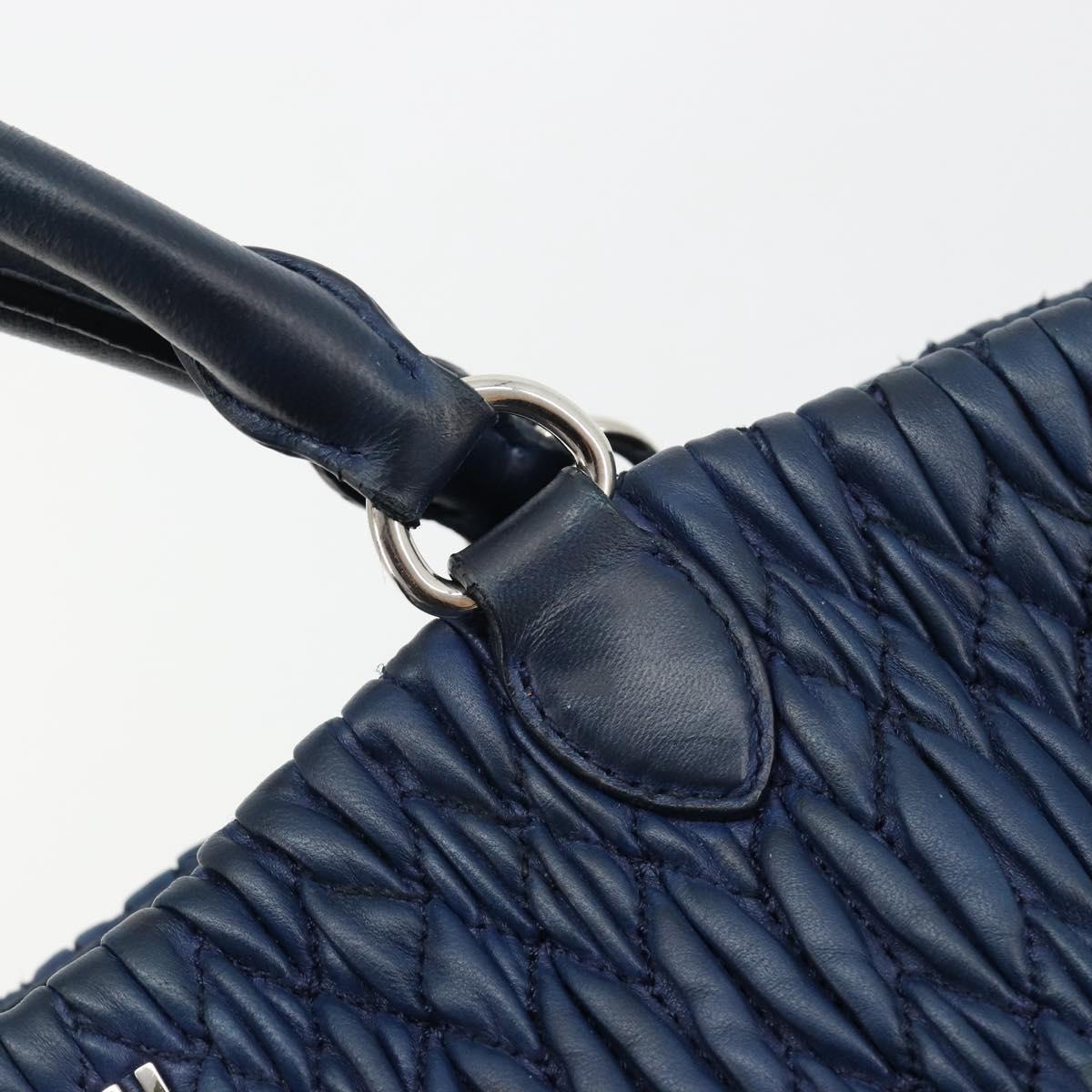 Miu Miu Matelasse Hand Bag Leather Blue Silver Auth 183646A