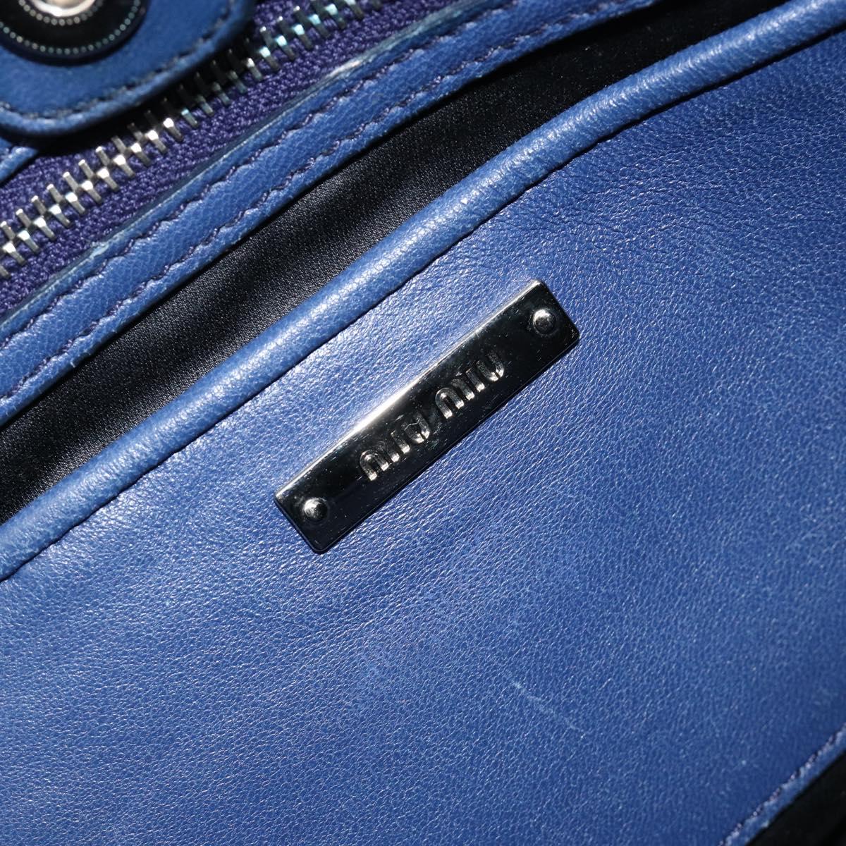 Miu Miu Matelasse Hand Bag Leather Blue Silver Auth 183646A