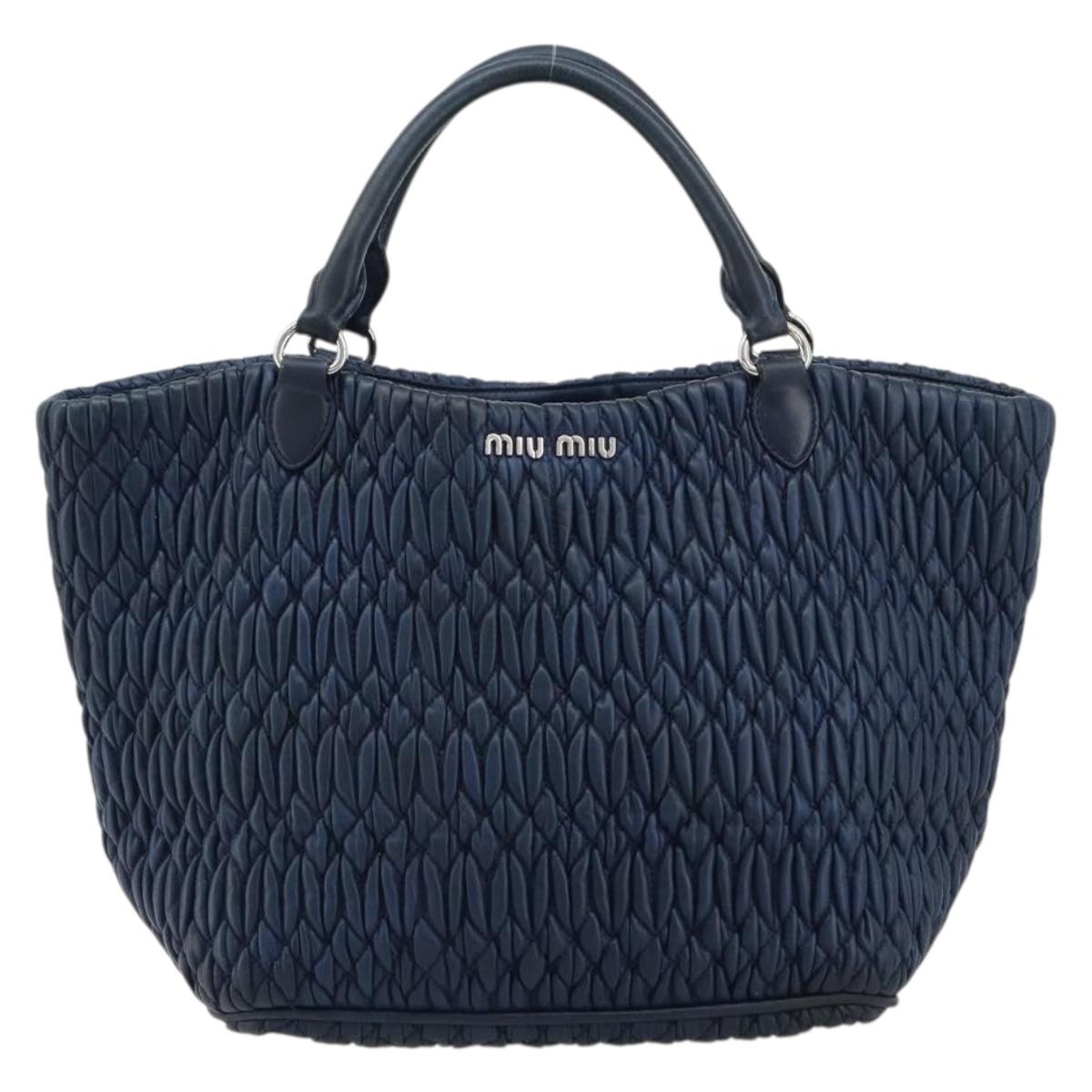 Miu Miu Matelasse Hand Bag Leather Blue Silver Auth 183646A
