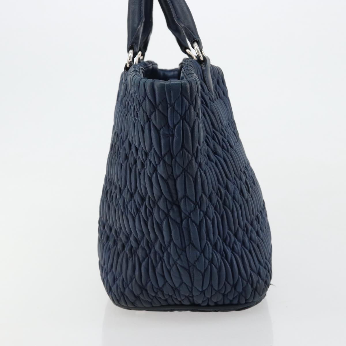 Miu Miu Matelasse Hand Bag Leather Blue Silver Auth 183646A