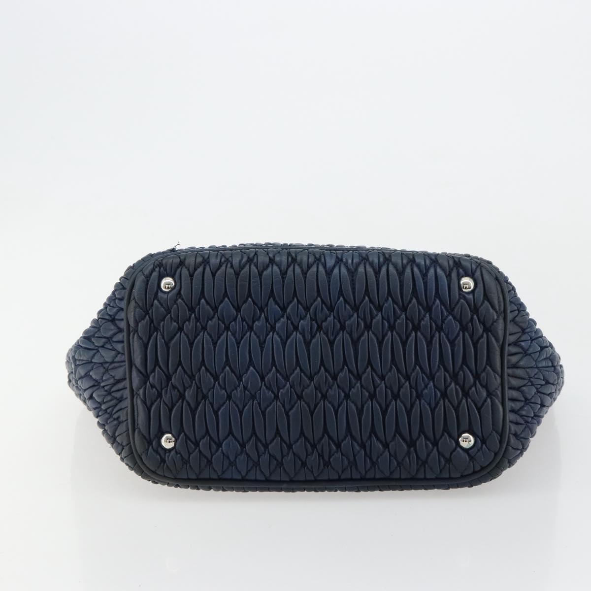 Miu Miu Matelasse Hand Bag Leather Blue Silver Auth 183646A