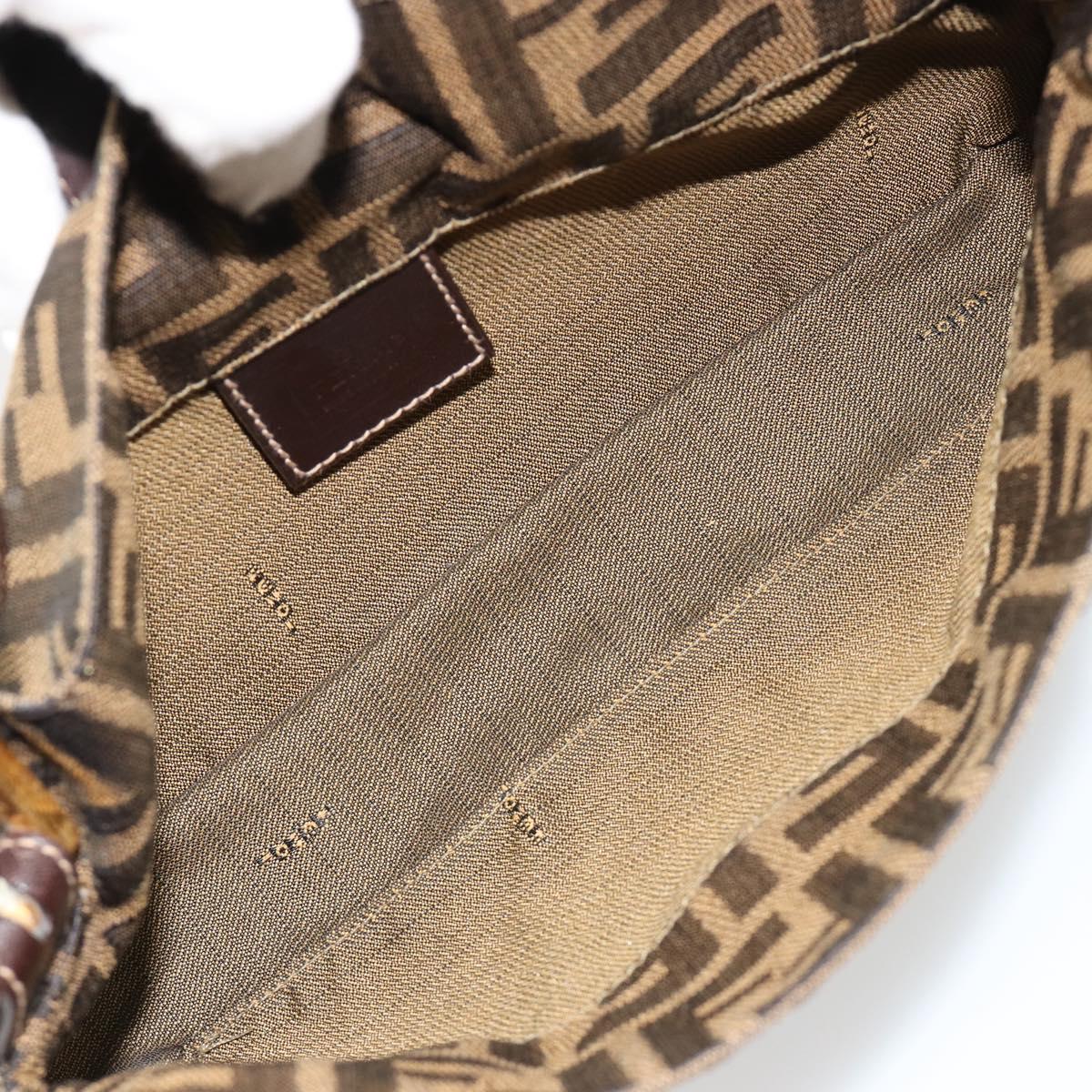 FENDI Zucca Canvas Mamma Baguette Shoulder Bag Black Brown Auth 183649SAV