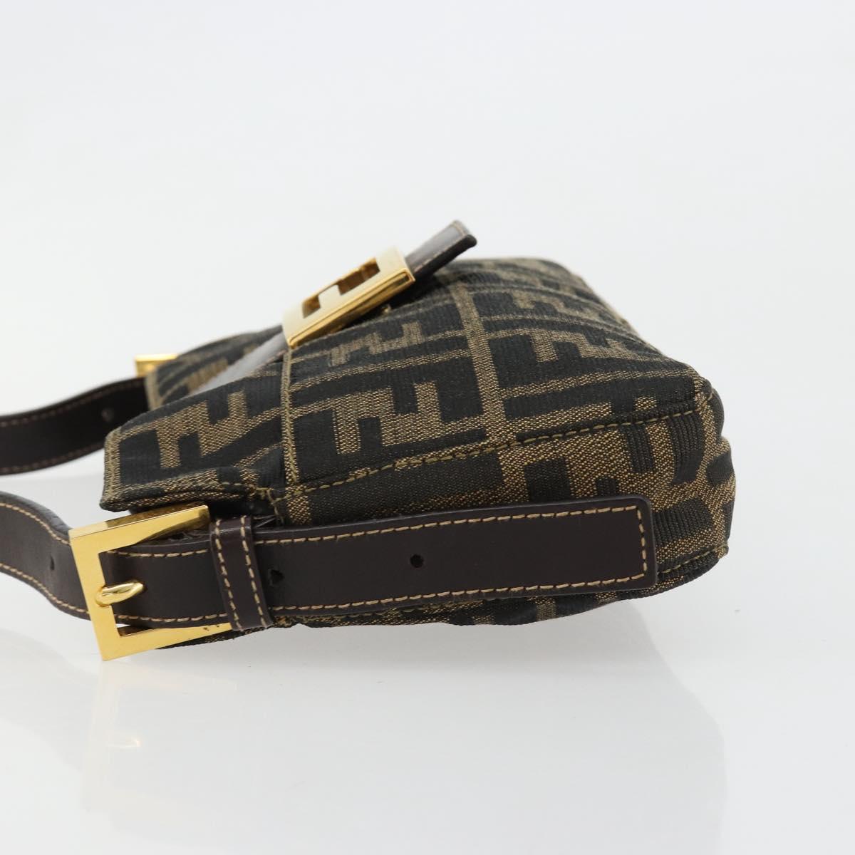 FENDI Zucca Canvas Mamma Baguette Shoulder Bag Black Brown Auth 183649SAV