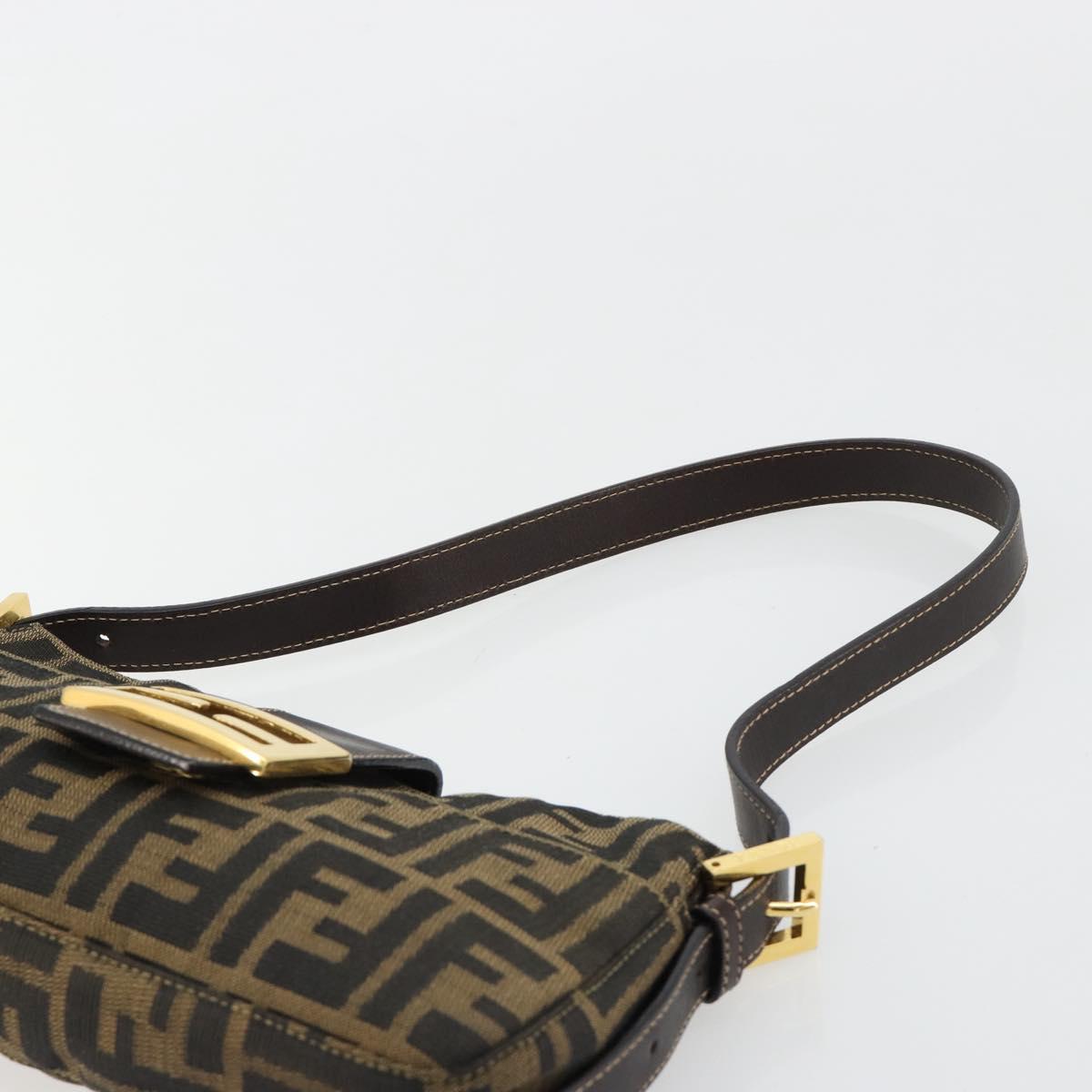 FENDI Zucca Canvas Mamma Baguette Shoulder Bag Black Brown Auth 183649SAV