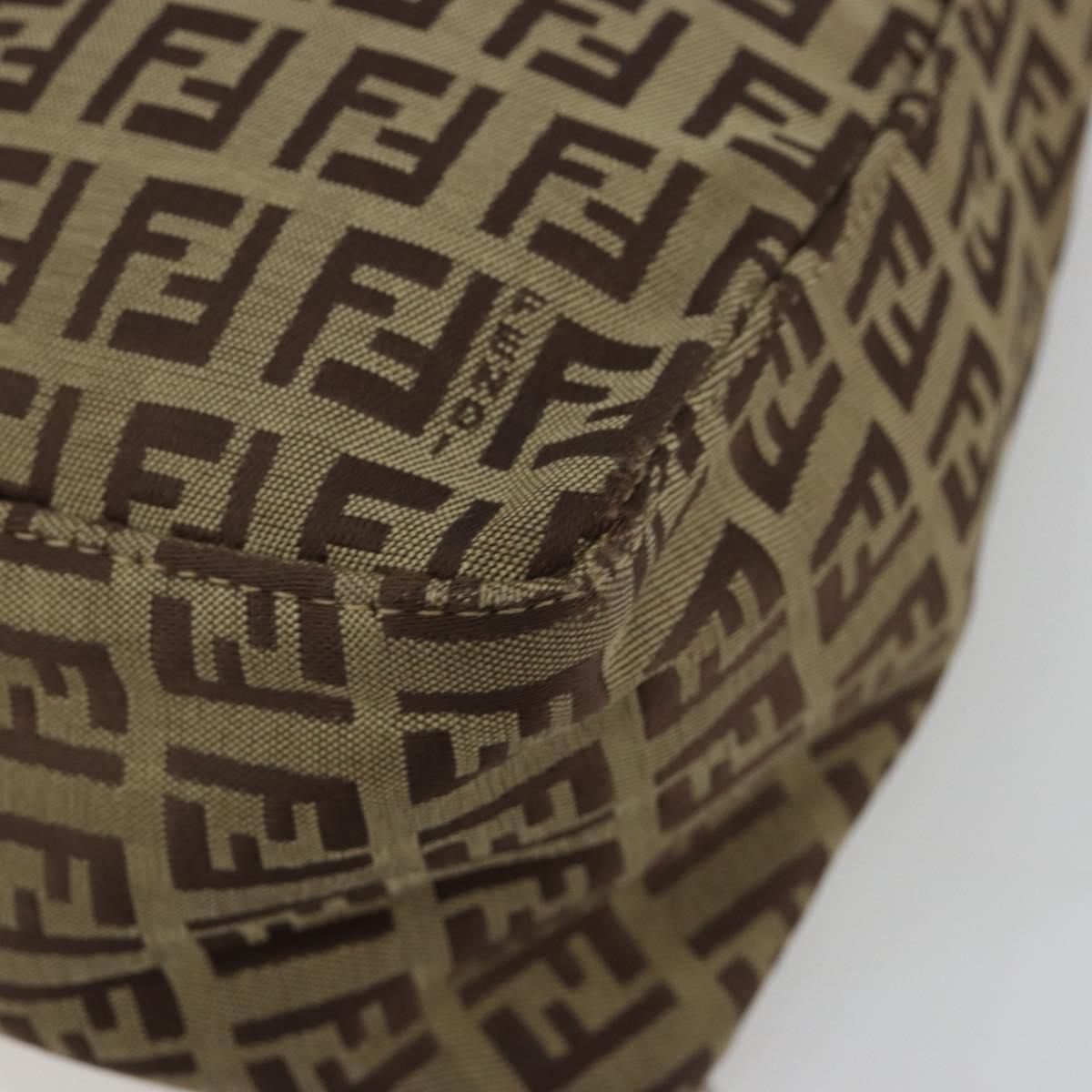 FENDI Zucchino Canvas Hand Bag Beige Silver Auth 183653A