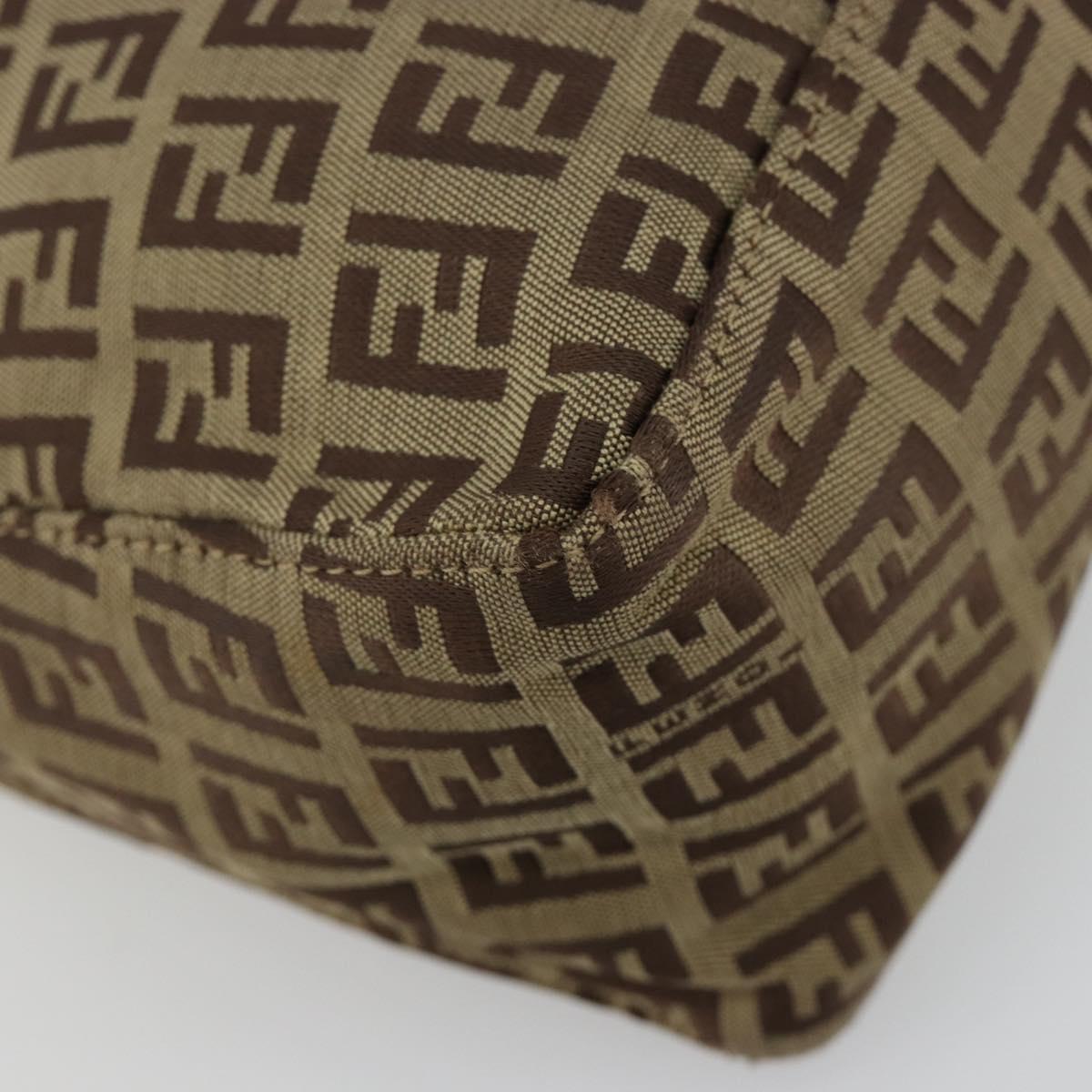 FENDI Zucchino Canvas Hand Bag Beige Silver Auth 183653A