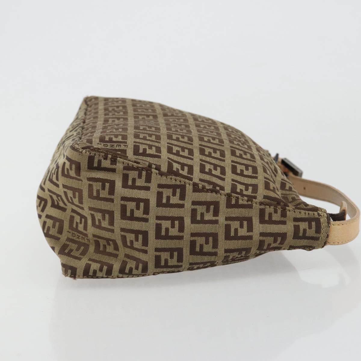 FENDI Zucchino Canvas Hand Bag Beige Silver Auth 183653A