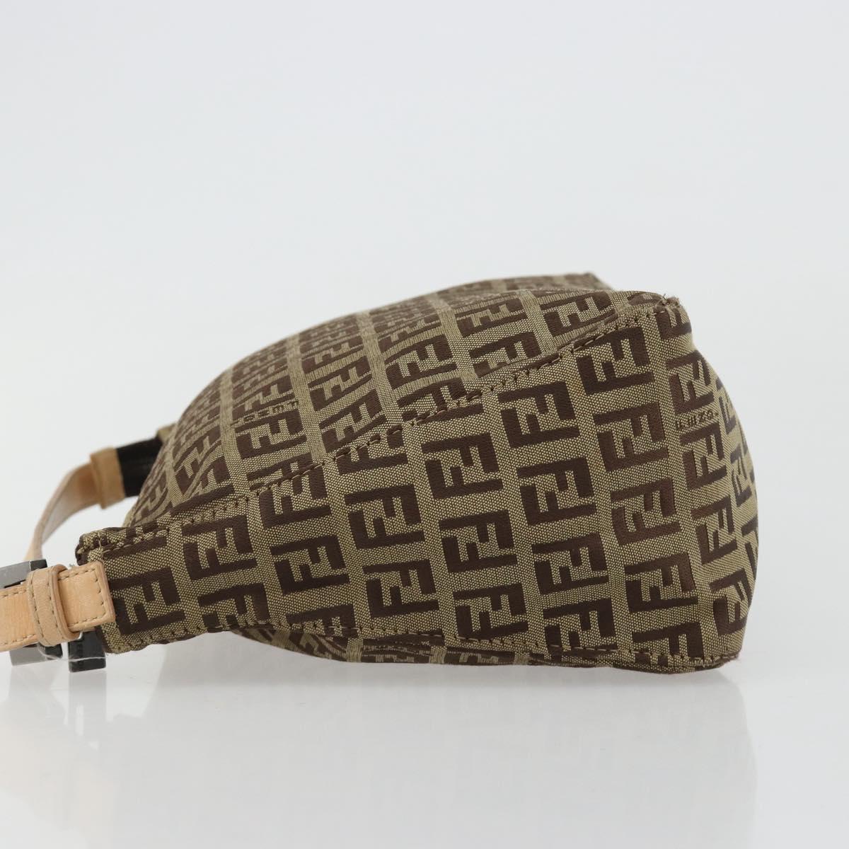 FENDI Zucchino Canvas Hand Bag Beige Silver Auth 183653A