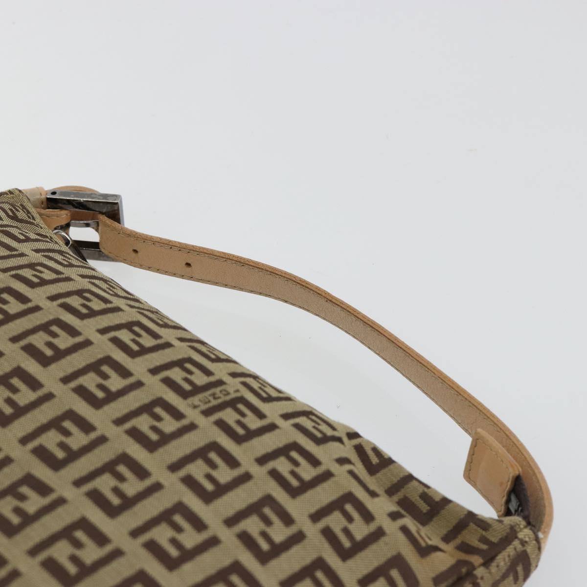 FENDI Zucchino Canvas Hand Bag Beige Silver Auth 183653A