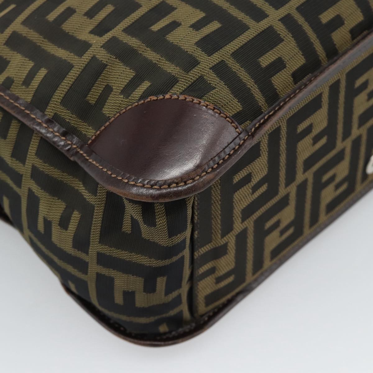 FENDI Zucca Canvas Hand Bag Black Brown Auth 183655