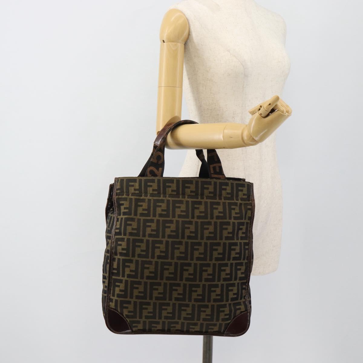 FENDI Zucca Canvas Hand Bag Black Brown Auth 183655