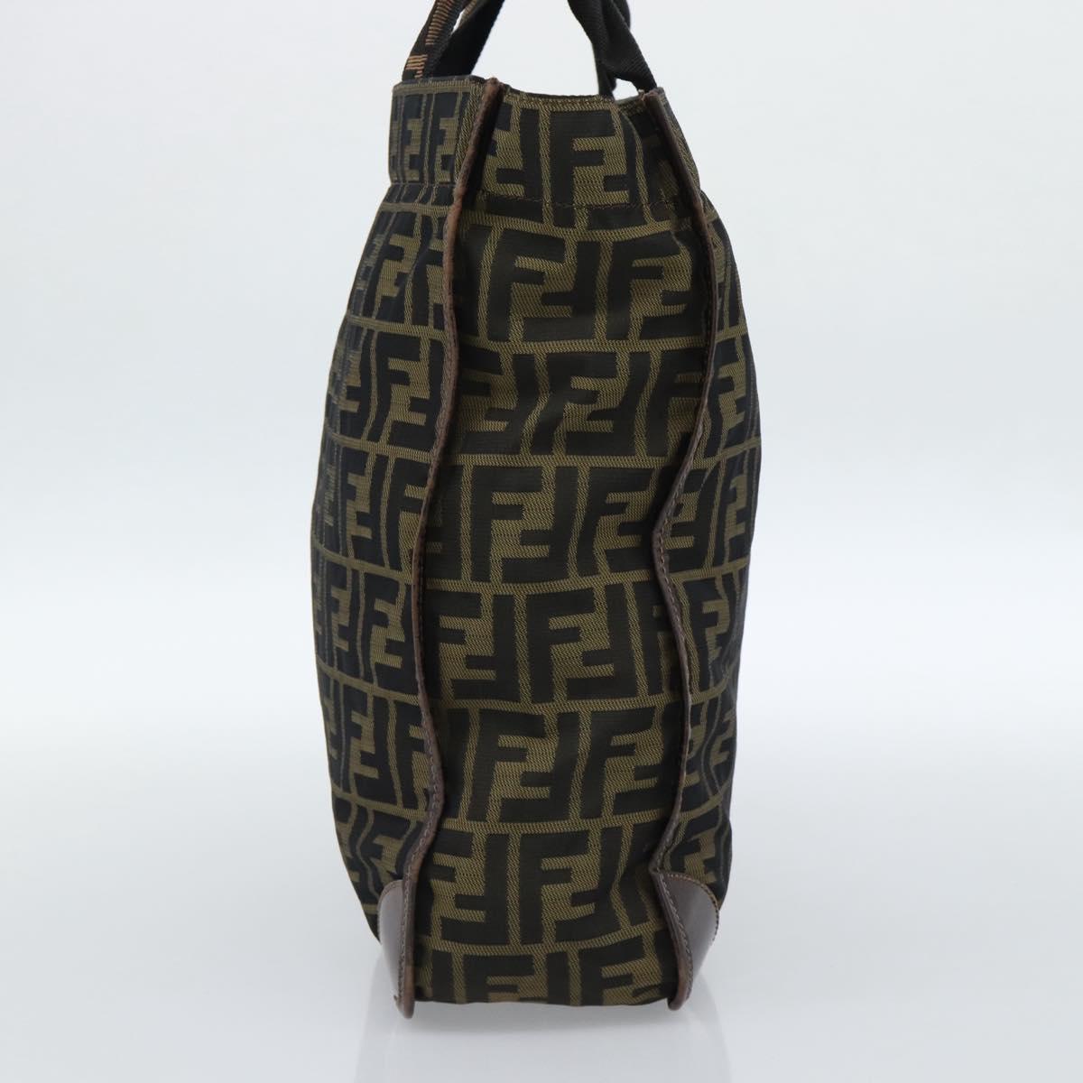 FENDI Zucca Canvas Hand Bag Black Brown Auth 183655