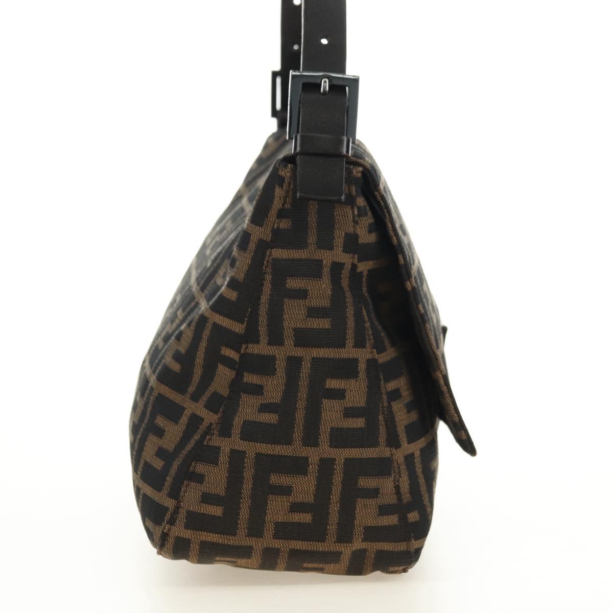 FENDI Zucca Canvas Shoulder Bag Black Brown Auth 183663V