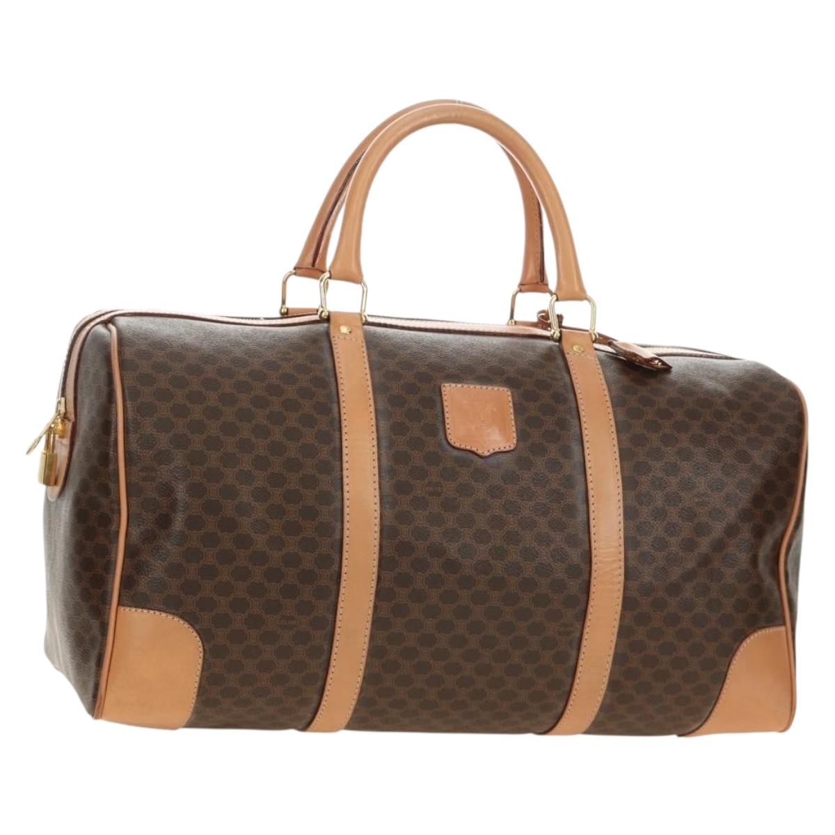 CELINE Macadam Canvas Boston Bag PVC Leather Brown Gold Auth 183666V