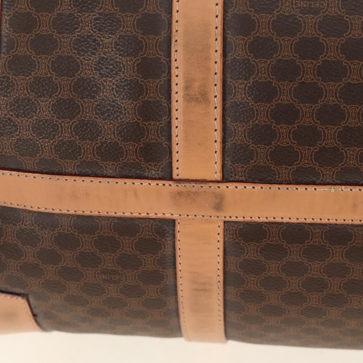 CELINE Macadam Canvas Boston Bag PVC Leather Brown Gold Auth 183666V