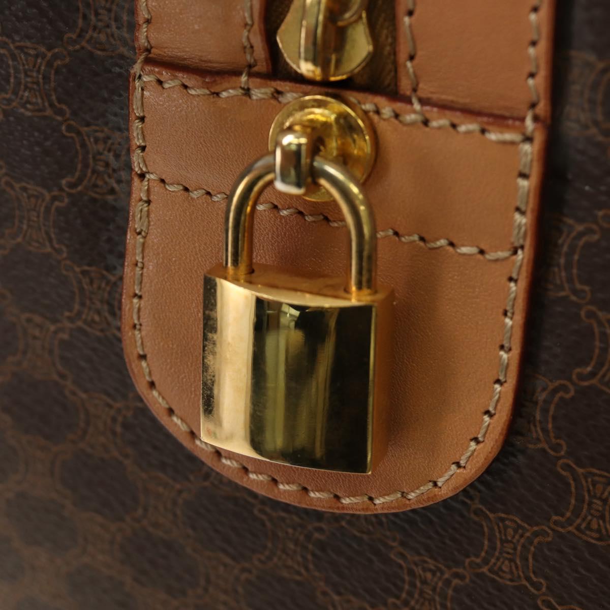 CELINE Macadam Canvas Boston Bag PVC Leather Brown Gold Auth 183666V