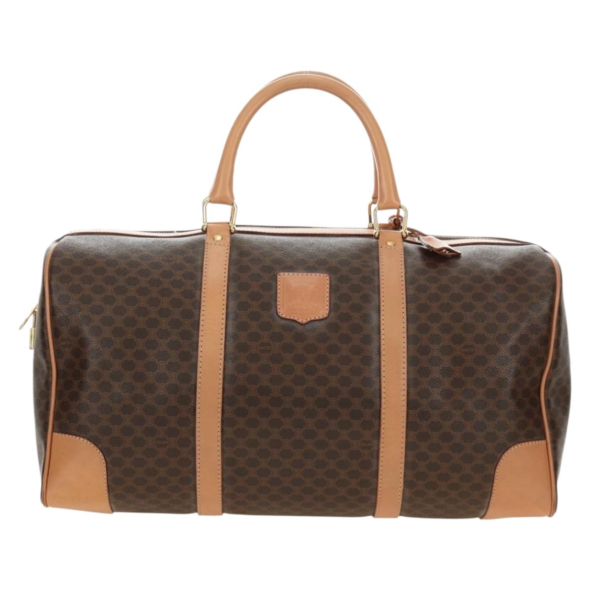 CELINE Macadam Canvas Boston Bag PVC Leather Brown Gold Auth 183666V