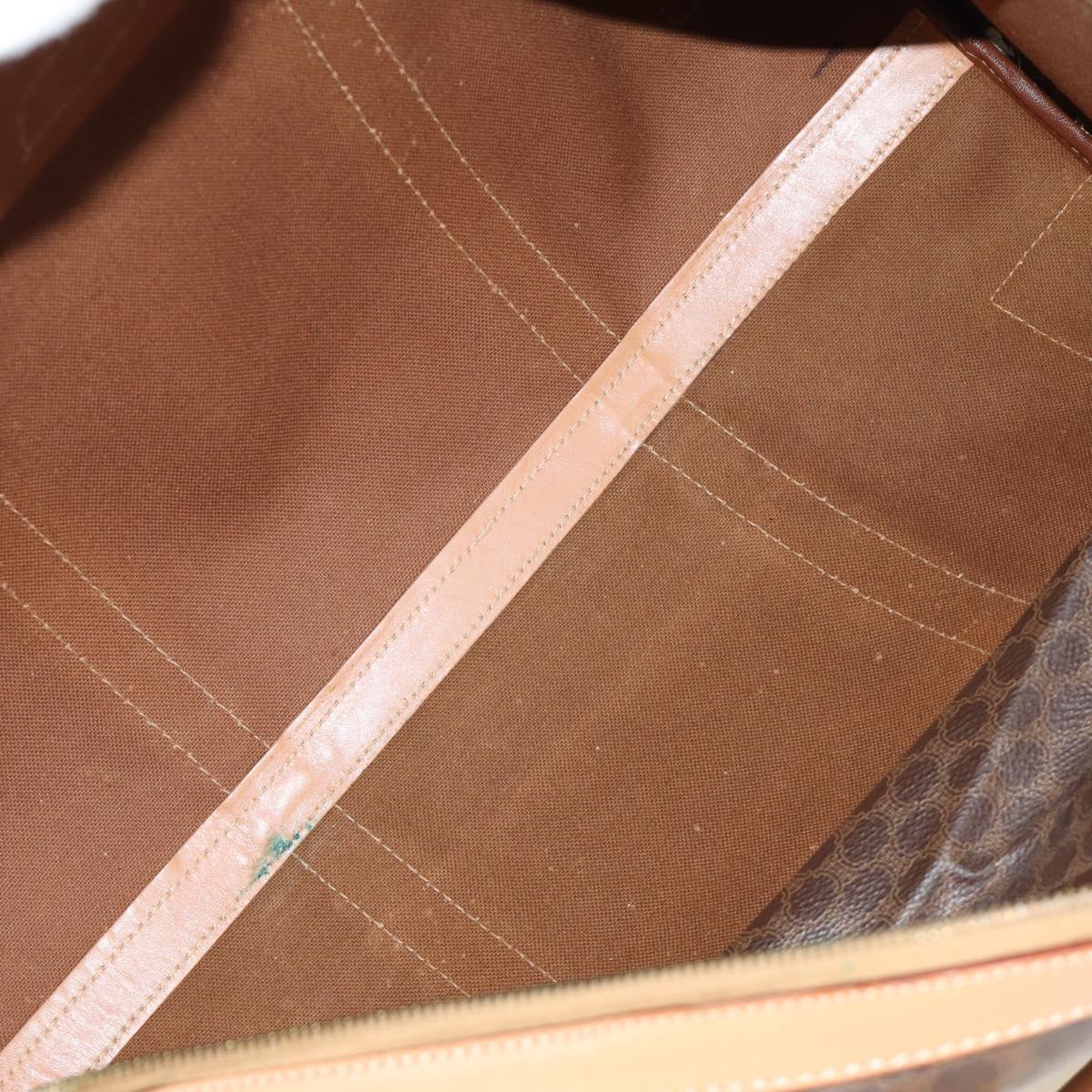 CELINE Macadam Canvas Boston Bag PVC Leather Brown Gold Auth 183666V