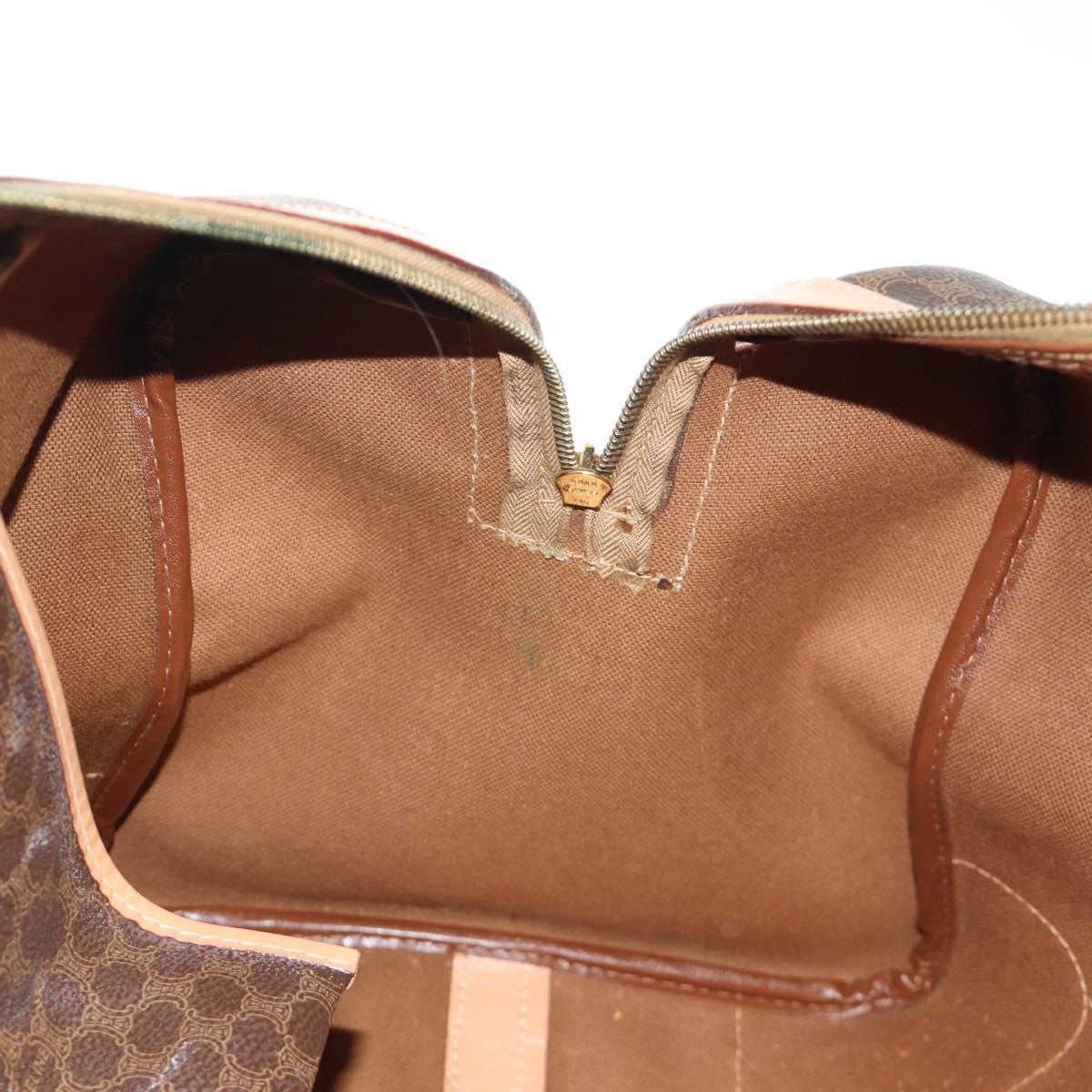 CELINE Macadam Canvas Boston Bag PVC Leather Brown Gold Auth 183666V