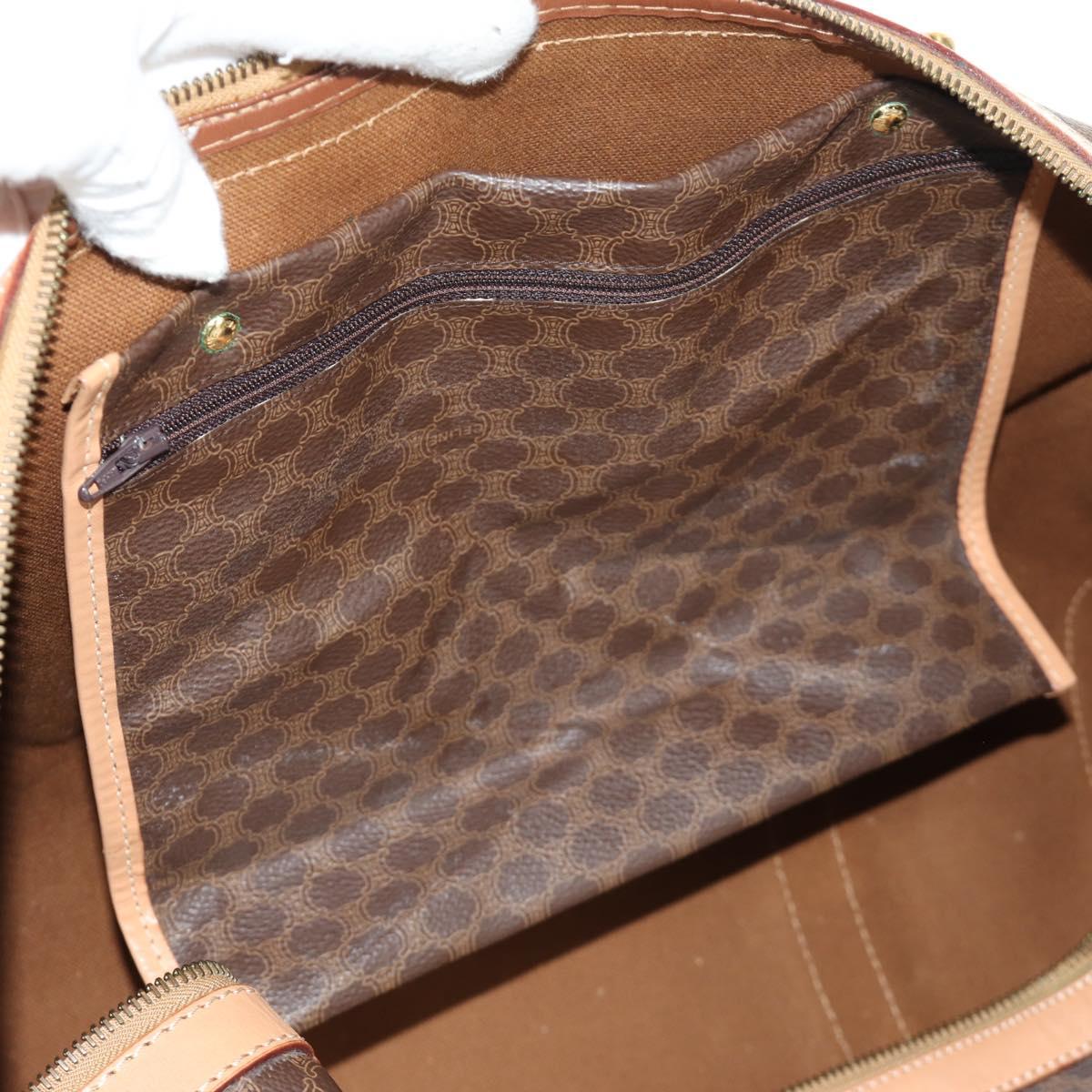 CELINE Macadam Canvas Boston Bag PVC Leather Brown Gold Auth 183666V