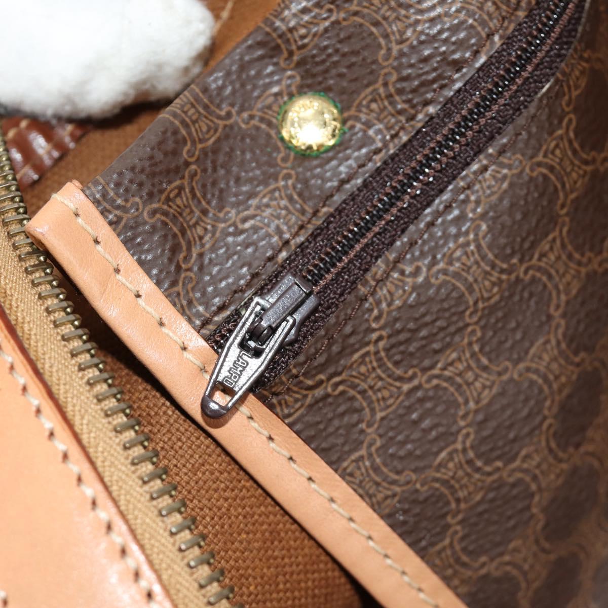 CELINE Macadam Canvas Boston Bag PVC Leather Brown Gold Auth 183666V