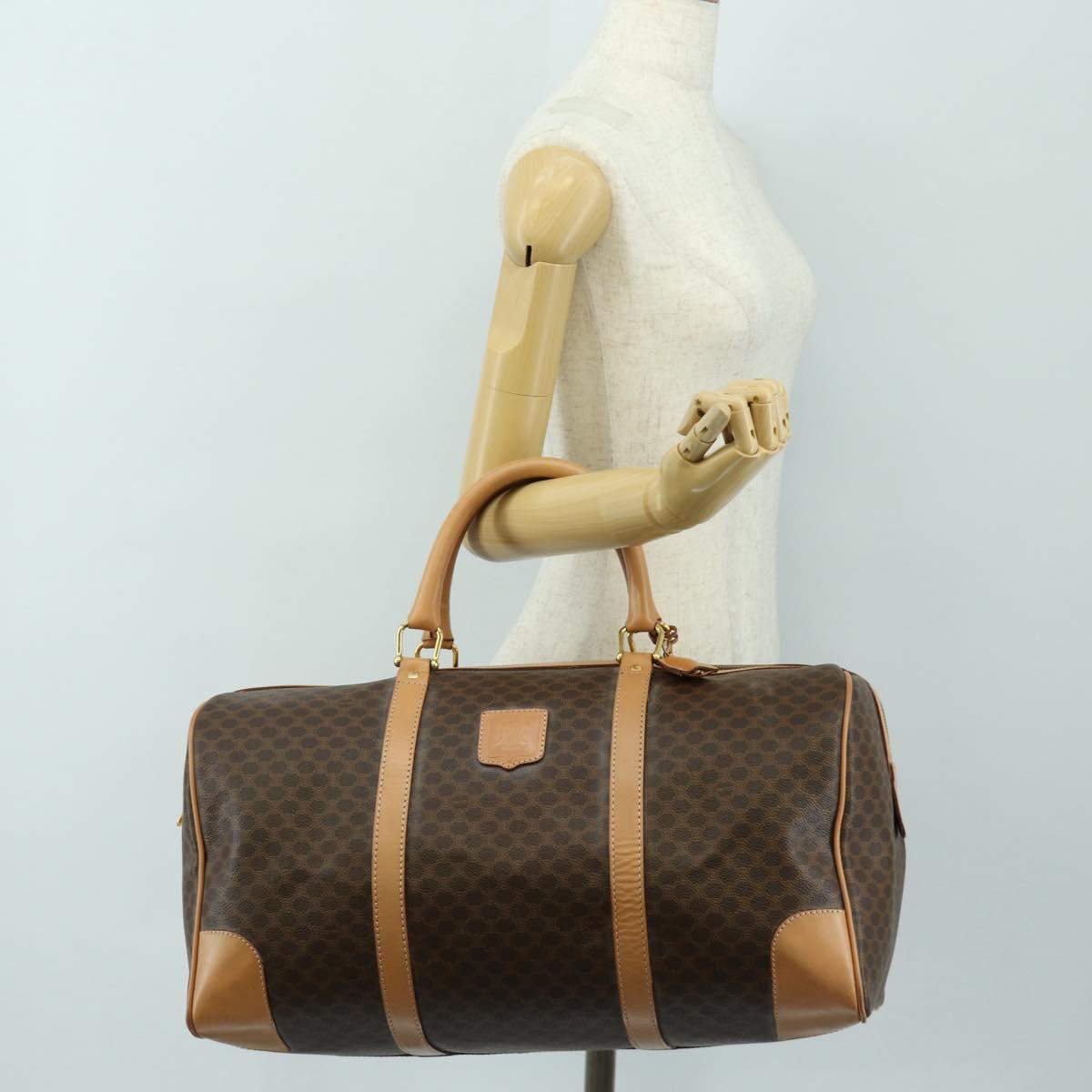CELINE Macadam Canvas Boston Bag PVC Leather Brown Gold Auth 183666V