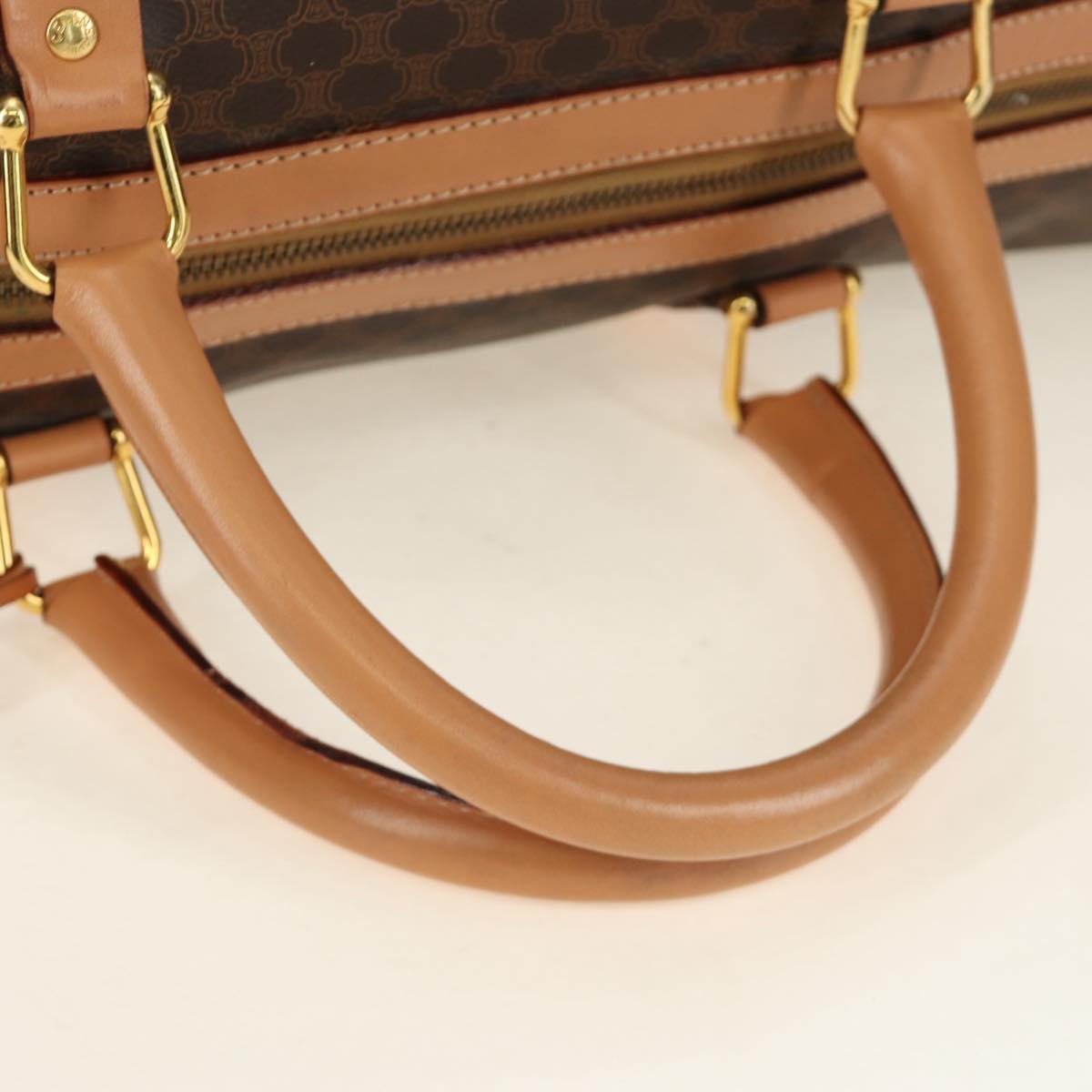 CELINE Macadam Canvas Boston Bag PVC Leather Brown Gold Auth 183666V