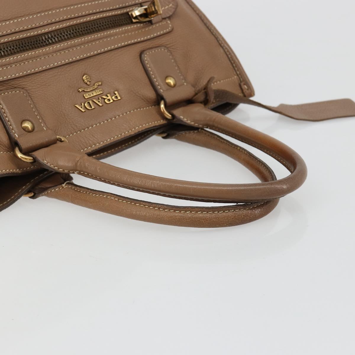 PRADA Hand Bag Leather Brown Gold Auth 183668A