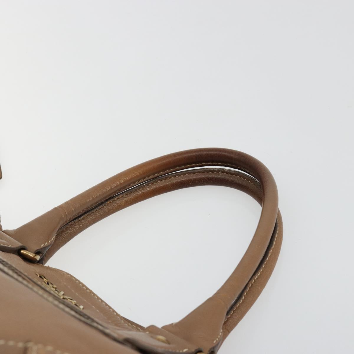 PRADA Hand Bag Leather Brown Gold Auth 183668A