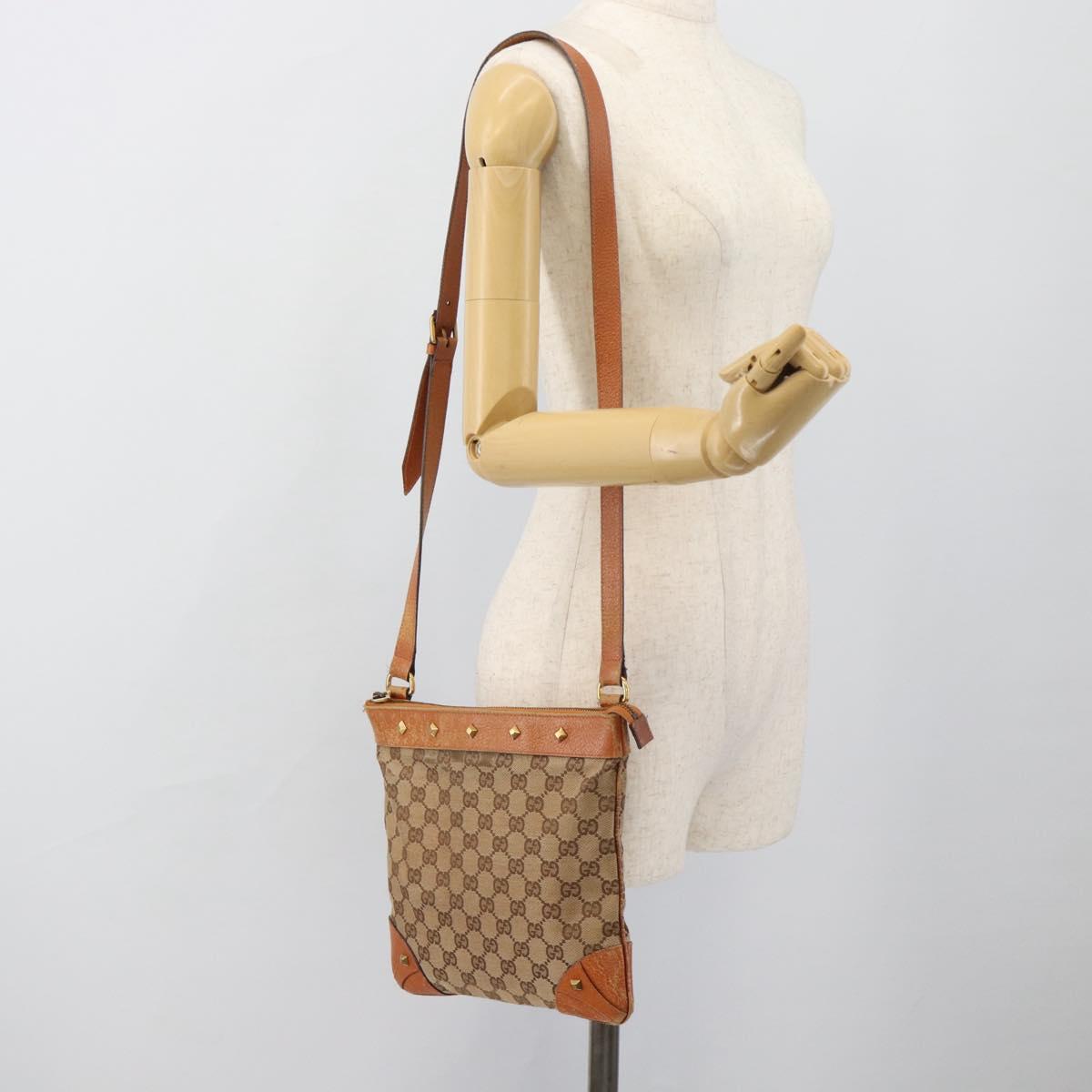 GUCCI GG Canvas Shoulder Bag Beige Gold 120893 Auth 183669