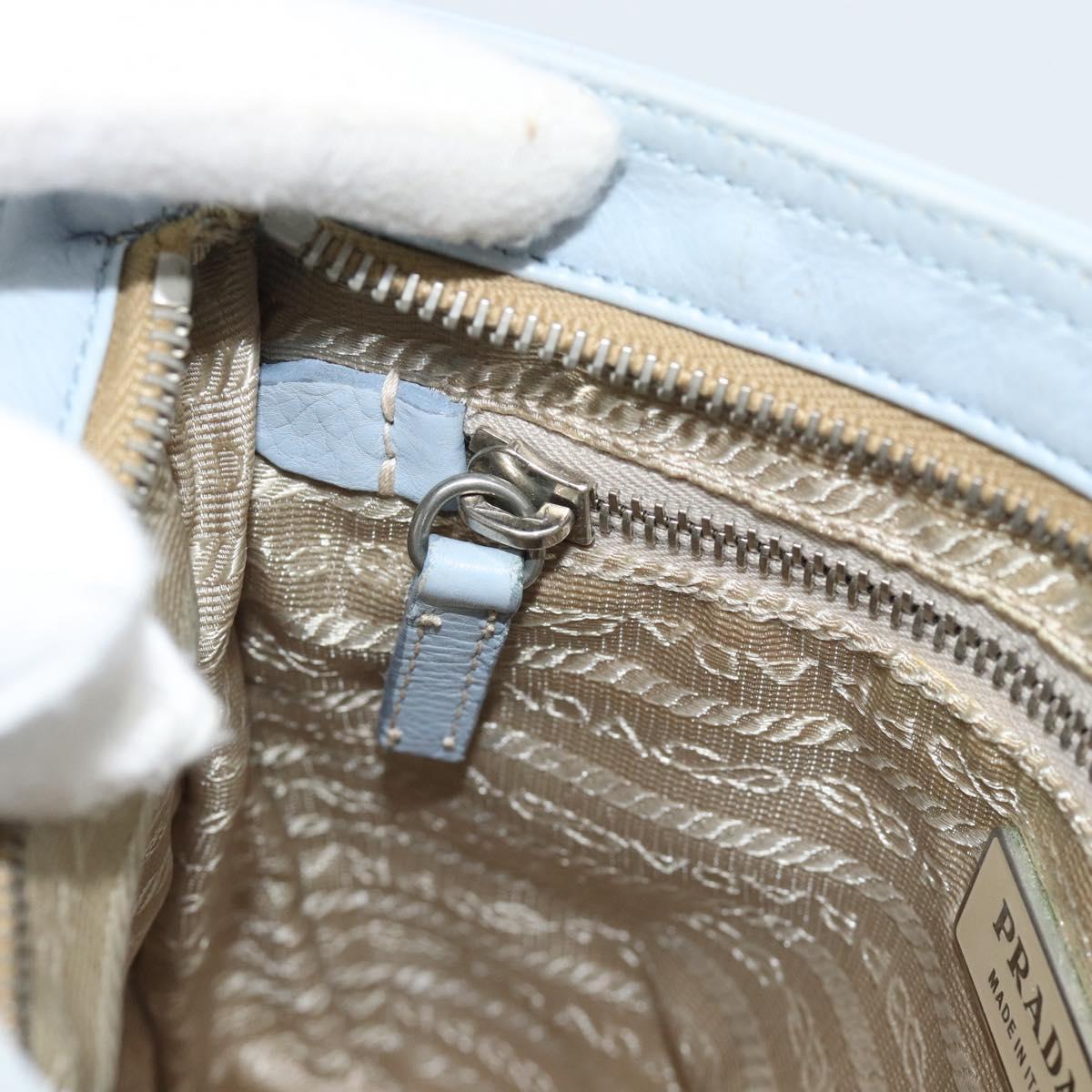 PRADA Shoulder Bag Leather Light Blue Silver Auth 183673A