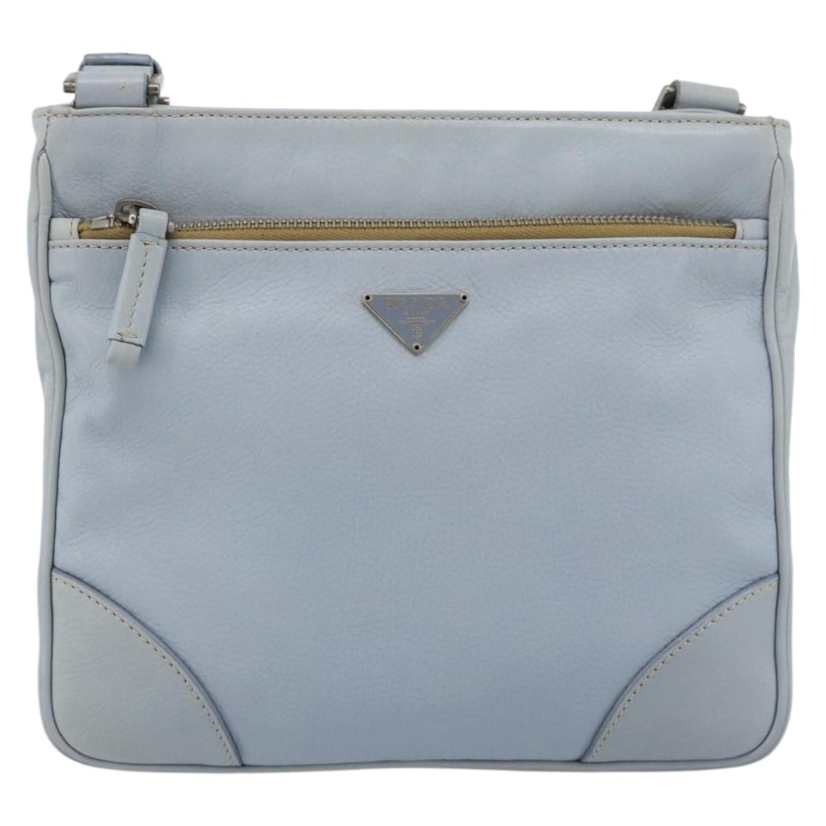 PRADA Shoulder Bag Leather Light Blue Silver Auth 183673A